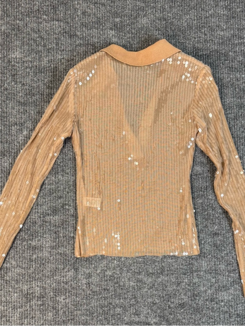 MONSE Mesh Sequin Top Long Sleeve Polo Nude Beige Women’s Size S - Picture 11 of 13